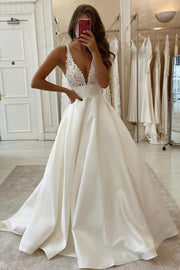 v-neck-satin-appliqued-bridal-dresses-wedding-vestido-de-novia-simple