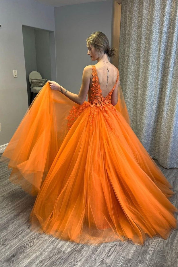 v-neckline-orange-prom-gowns-with-floral-appliques-bodice-1