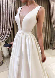 v-neckline-satin-wedding-dresses-with-bow-sash-2