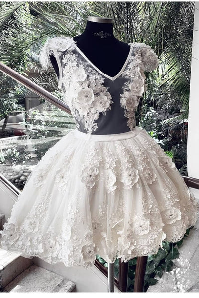 v-neckline-short-informal-bride-dress-with-lace-flowers-skirt