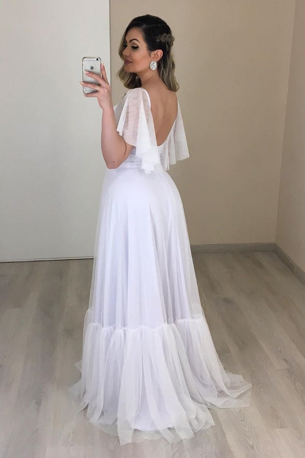 white-boho-wedding-dress-with-flounced-sleeves-tulle-skirt-1