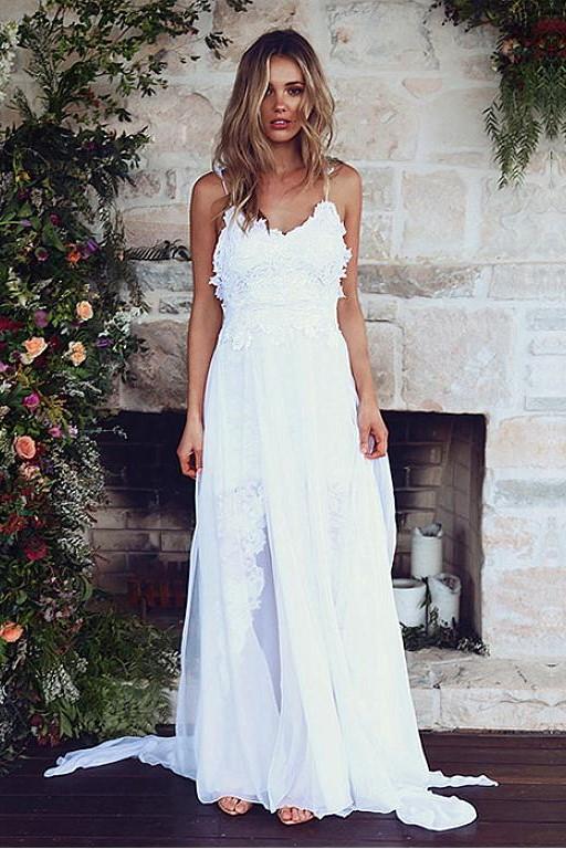 white-lace-beach-wedding-dresses-with-chiffon-ribbons-2
