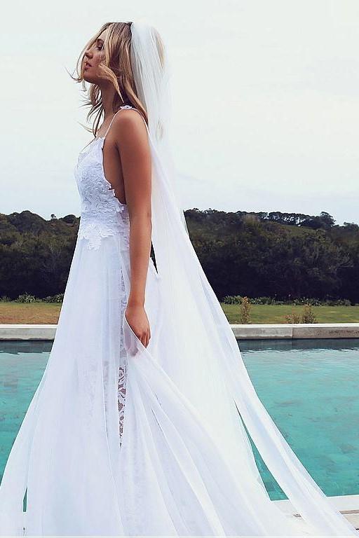 white-lace-beach-wedding-dresses-with-chiffon-ribbons-4