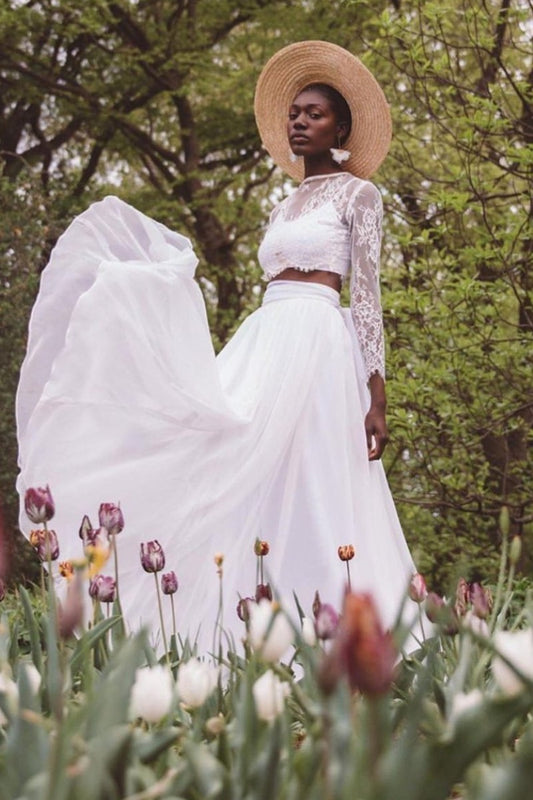 white-lace-seperates-long-sleeve-wedding-gown-with-chiffon-skirt