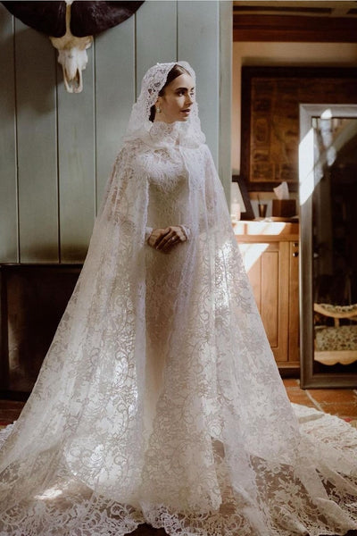 Women Muslim Wedding Gown with High Neckline