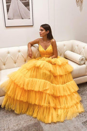 yellow-floor-length-prom-gown-with-tiered-skirt
