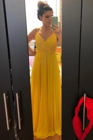 Long Chiffon Yellow Prom Dresses with Double Straps